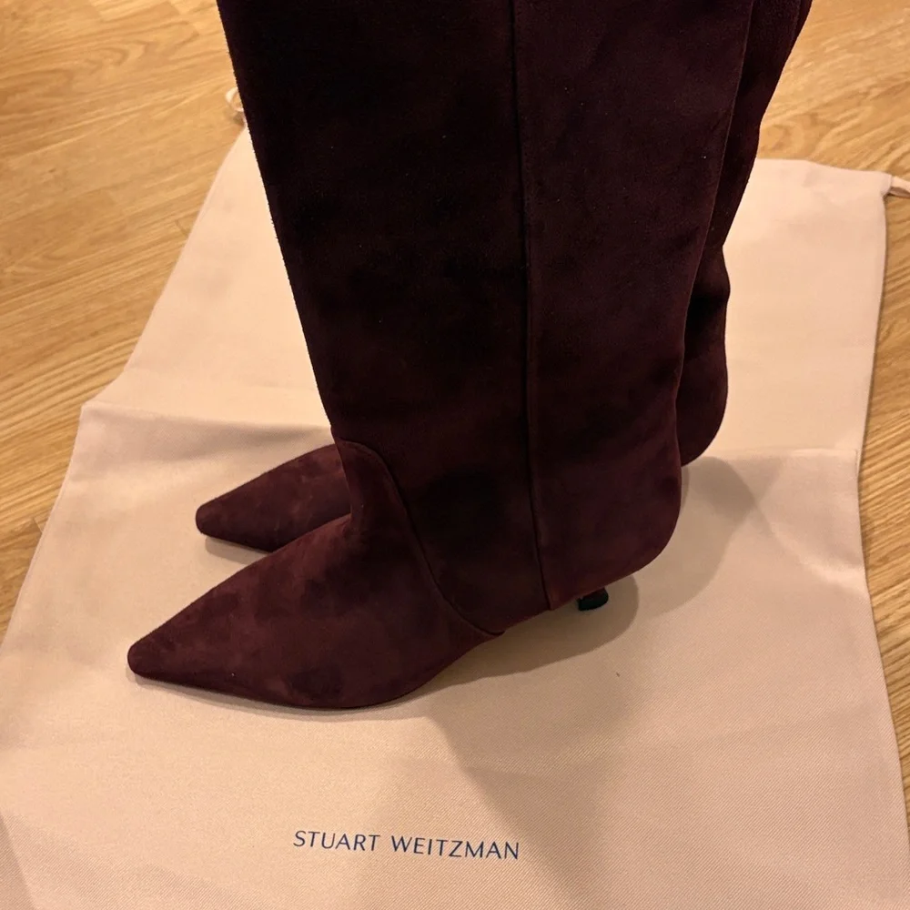 Stuart Weitzman Women's Dark Red Heeled Boots - Picture 5 of 7